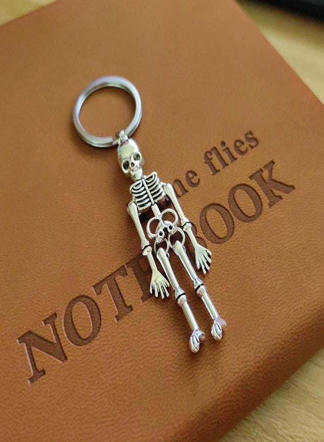 Meimimix Gothic Skull Skeleton Charm Keychain for Men and Women Halloween Gifts (Silver) - Image 4